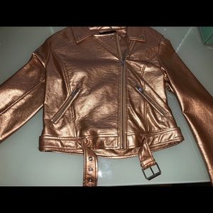 Rose gold metallic leather jacket